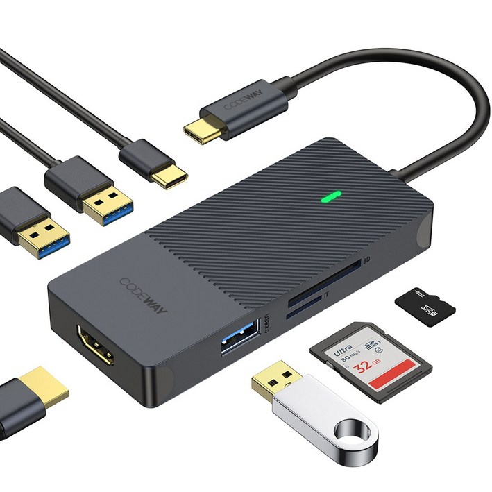 코드웨이 USB C타입 노트북 멀티허브, 7포트, gray, 1개