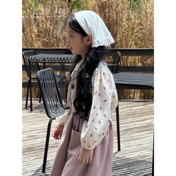 거즈 요루지 꽃송이 허리밴딩 셔링 블라우스 유아 주니어 간절기
