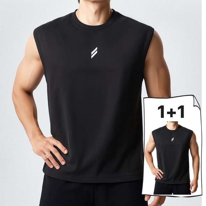 와이즈픽 남성 헬스 기능성 머슬핏 민소매 나시 2장세트