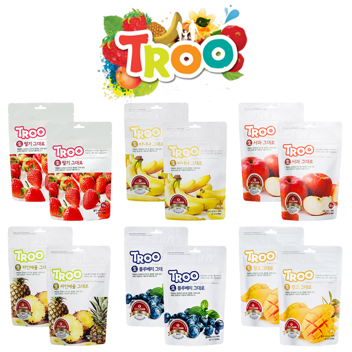 TROO 동결건조 과일칩 12봉 묶음 상품딸기,블루베리,사과,바나나,파인애플,망고, 1세트