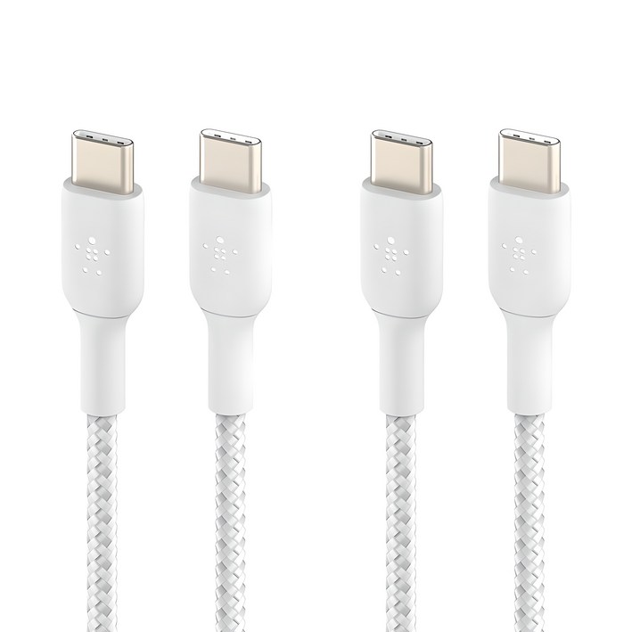 벨킨 BoostCharge 브레이디드 USB C타입C타입 고속 충전케이블 CAB004bt2MWH, 화이트, 2개, 2m