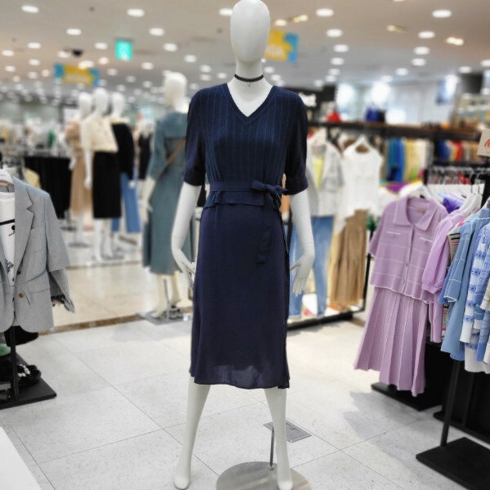 니트레이어드 V넥 벨티드원피스(E223PSE125/다크네이비)DG 382983