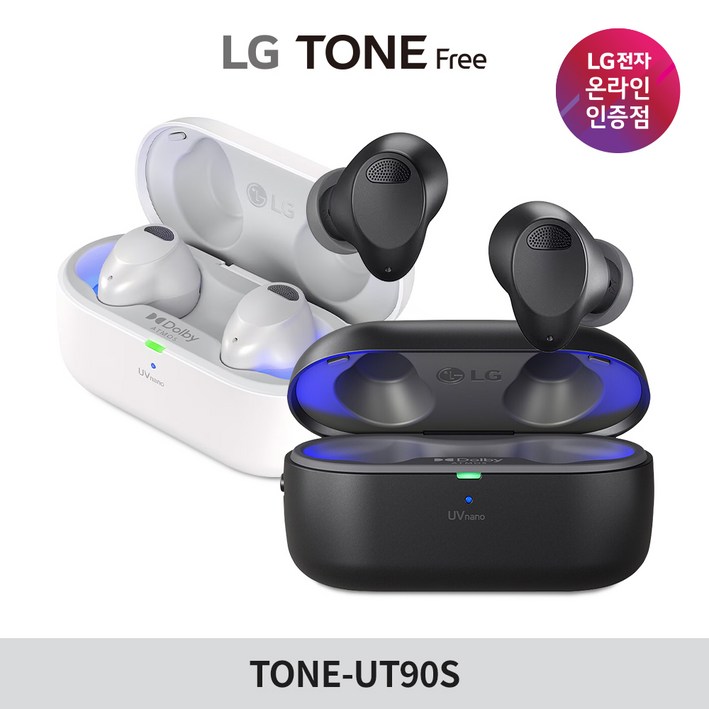 LG 톤프리 TONE-UT90S TWS 블루투스이어폰, 무선이어폰, 적응형 노이즈캔슬링, 돌비사운드, 헤드트래킹, 음성픽업 3-마이크, 통화품질 향상, UVnano 99.9% 살균, 블랙(A133)