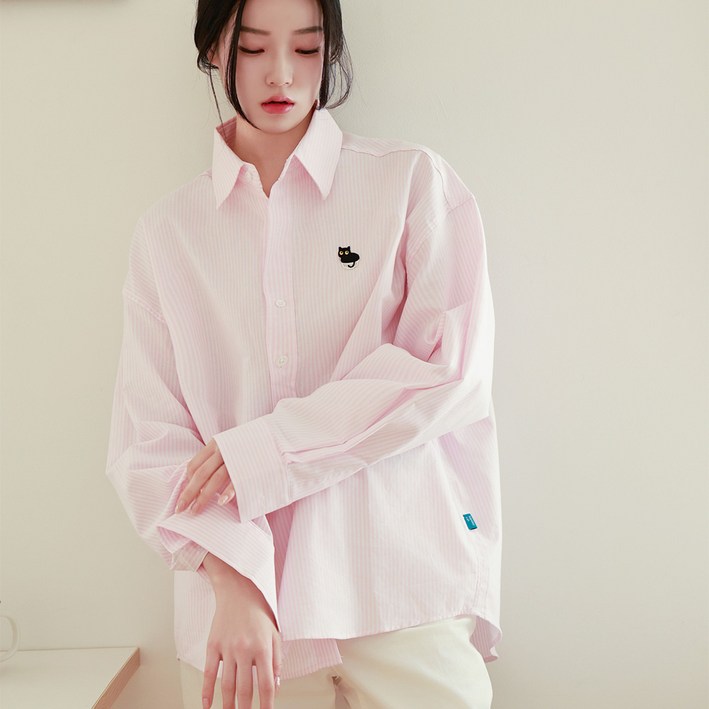 힙스터캣 남녀공용 30수 옥스포드 오버핏 스트라이프셔츠 피치핑크 힙스터캣 남녀공용 30수 옥스포드 오버핏 스트라이프셔츠 피치핑크