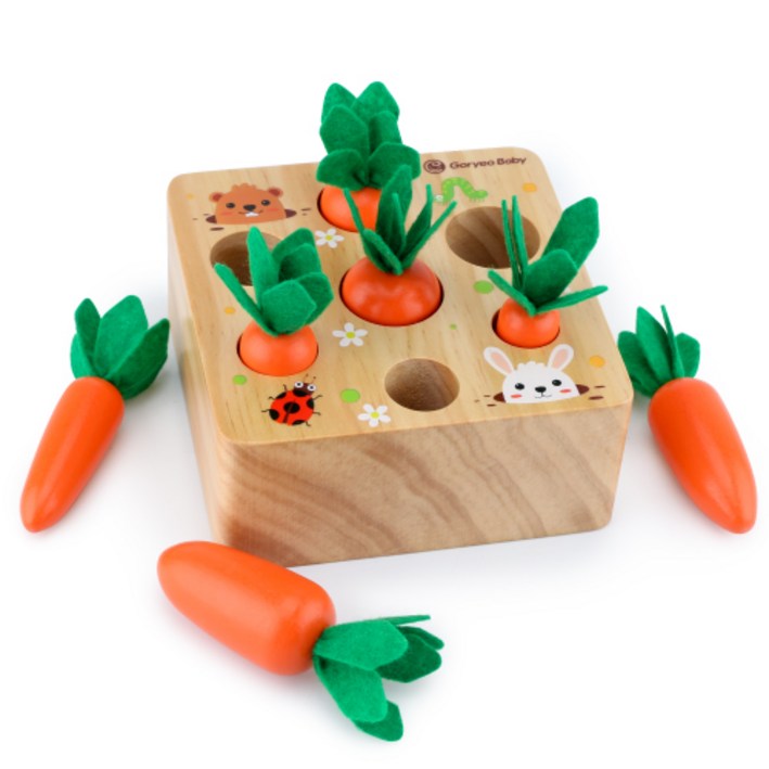 고려베이비 당근뽑기 소근육발달 원목장난감 나무블럭 아기원목교구, 혼합색상, 1개