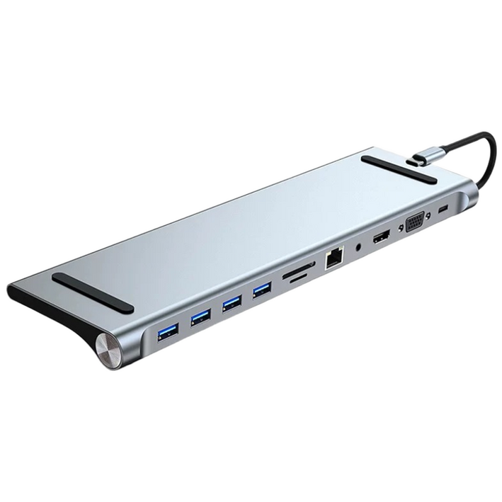 큐앤씨 10포트 ,11포트 12포트 13포트 노트북 스탠드형 USB ,VGA, AUX,HDMI,PD100W, C타입 멀티 허브, 11 in 1, 1개