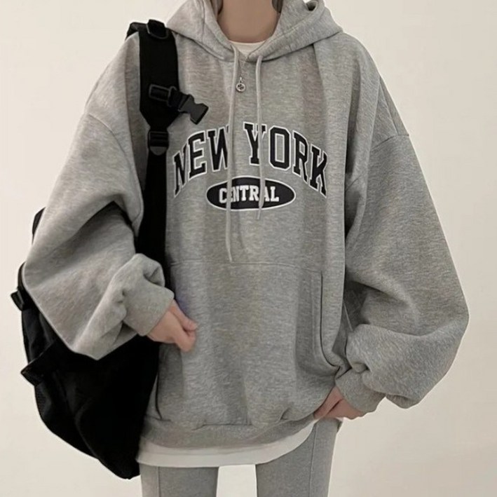 릴리제인 여성용 루즈핏 기모 뉴욕 후드티 맨투맨