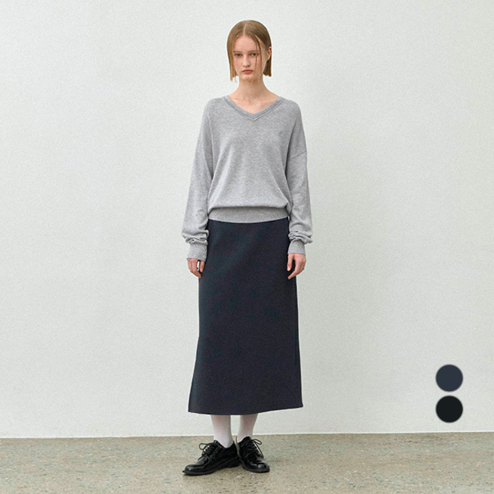 아틀리에나인 여성용 에센셜 슬릿 롱 스커트 SK5006