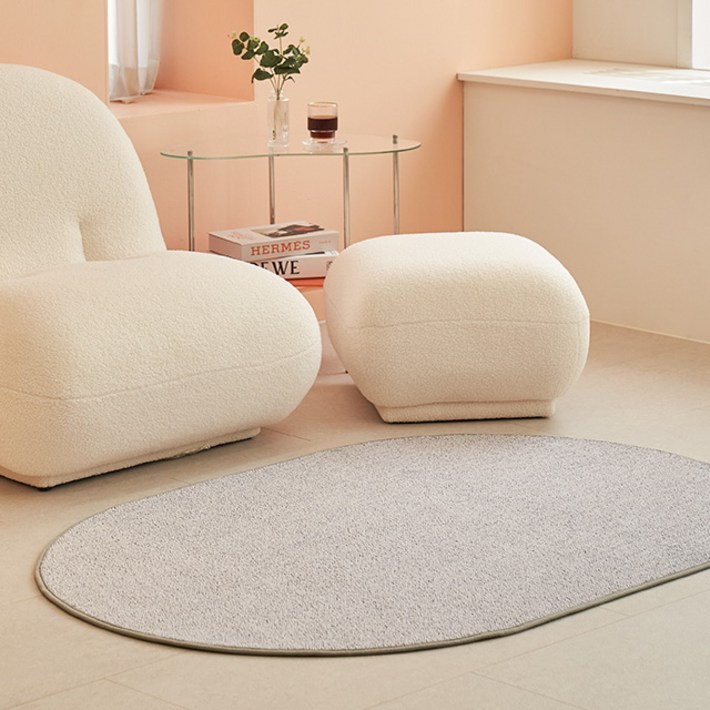 스칸디앤홈 관리쉬운 크림투톤 단모 러그 워셔블 거실 카페트 타원형
