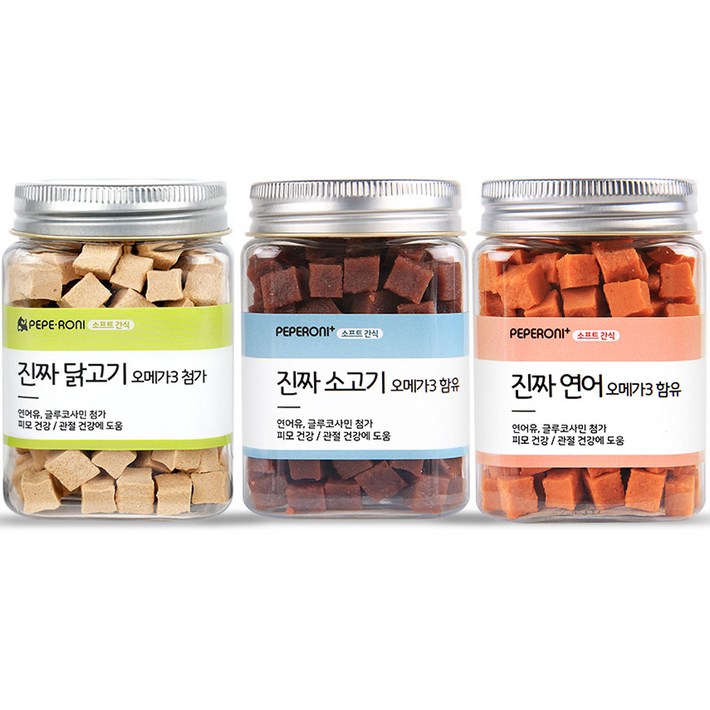 페페로니 강아지 진짜 오메가3 간식 세트, 소고기  연어  닭고기, 180g, 1세트