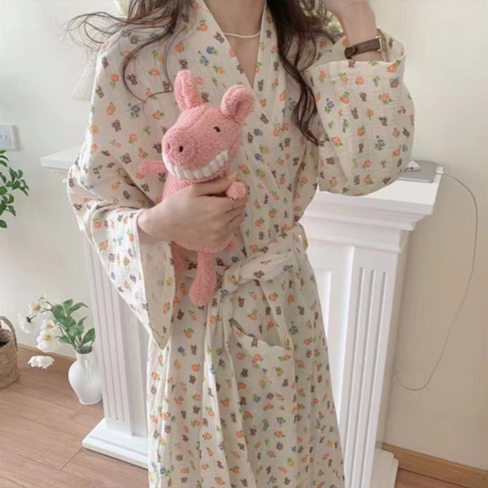 앞날창창 여리여리한 잠옷 샤워가운 L, 꽃, 1개
