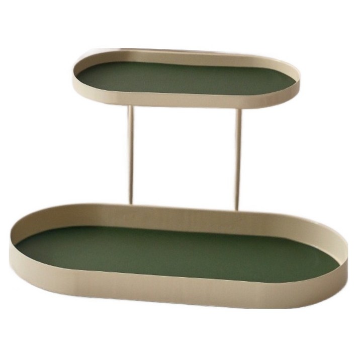 퓨트라 향수 차키 타원형 2단 트레이, 화이트  진녹색