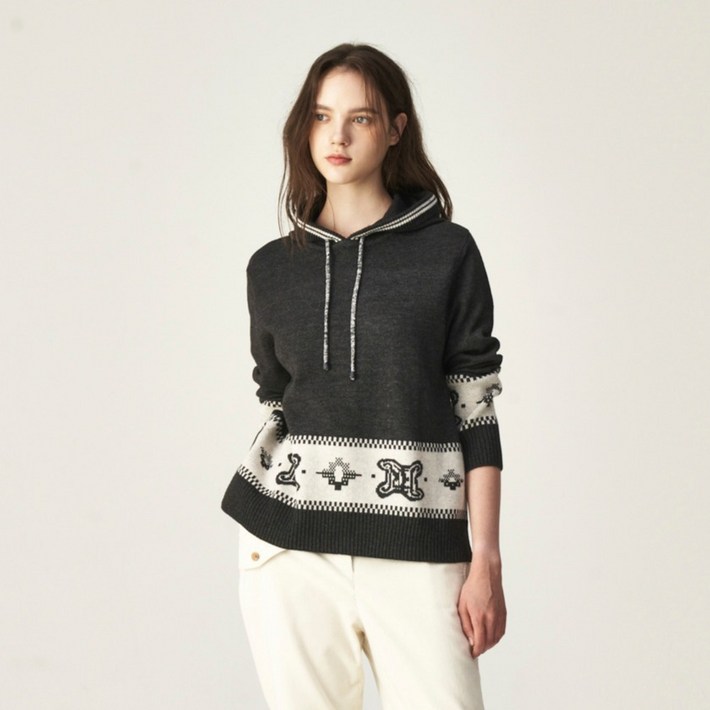 올리비아로렌 여성용 자카드 배색 후드 풀오버 VVCBL5WA241