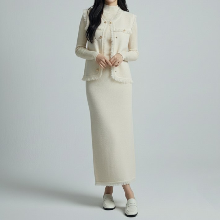 페이퍼먼츠 제핀 빈티지 베스트 자켓 롱 스커트 투피스 세트 12546