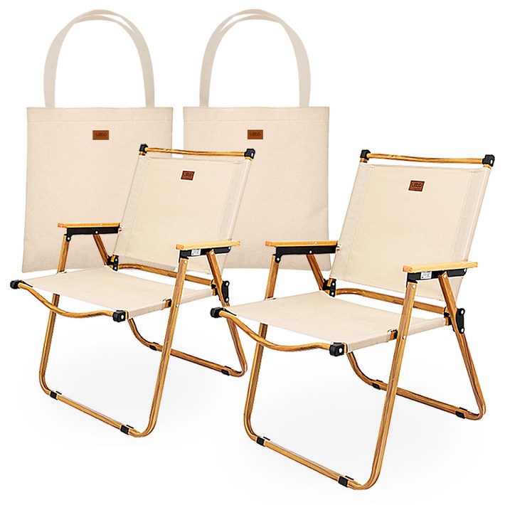 레토 감성 로우 접이식 경량 우드 캠핑의자 대형, 베이지, 2개