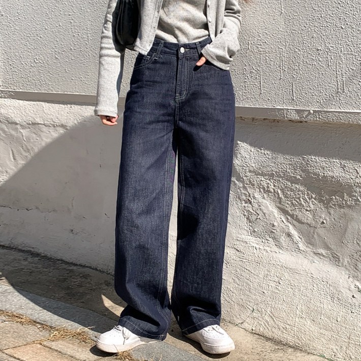 니썸 여성용 롱미들 페어논 페이드 생지 데님 팬츠