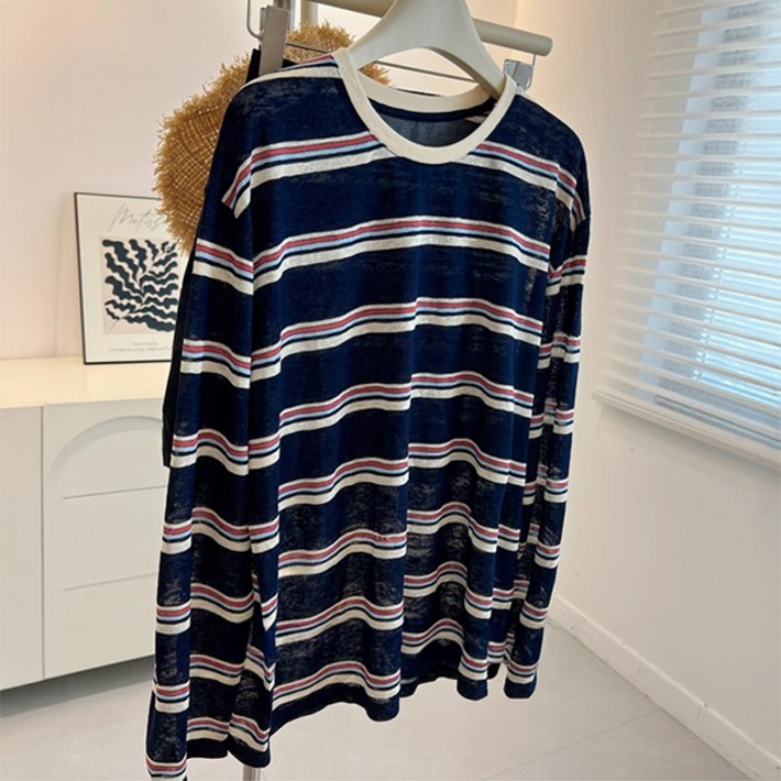 어썸풀 여성용 루미리움 빅사이즈 스트라이프 긴팔 티 A26SPT120224