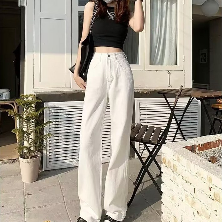 엘쏘 여성용 화이트진 데님 와이드 팬츠 엘쏘 여성용 화이트진 데님 와이드 팬츠