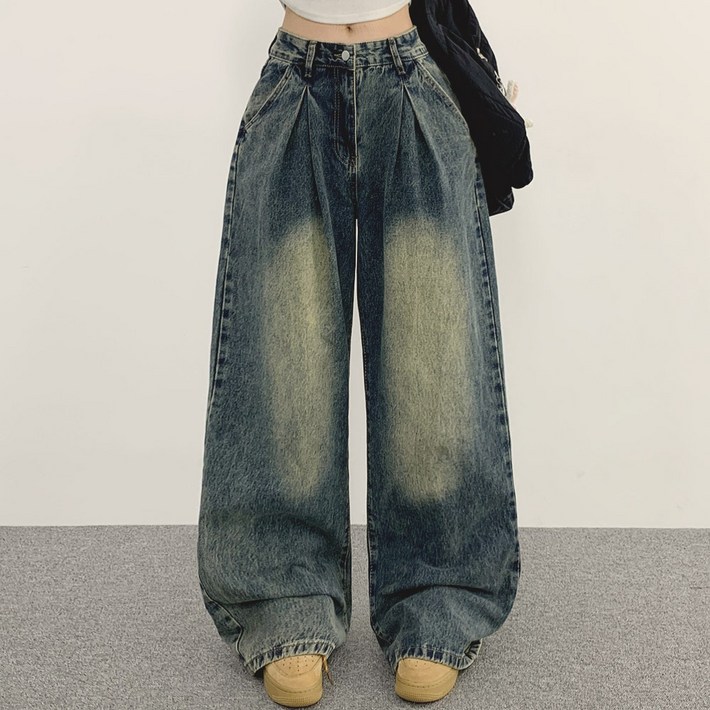 위드후이린 여성용 시너지 핀턱 와이드 데님팬츠