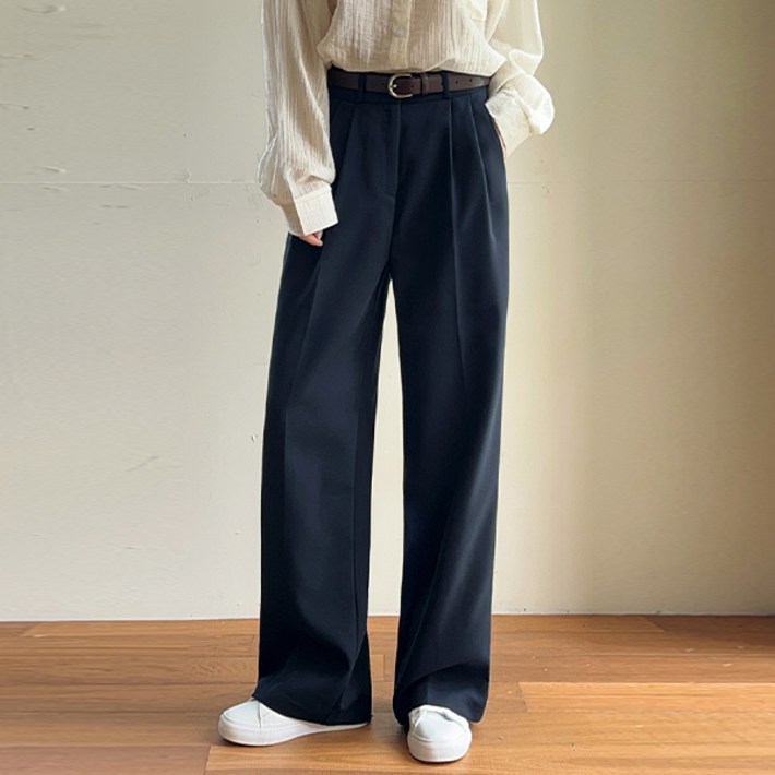 여성용 피온 투 핀턱 세미 와이드 슬랙스