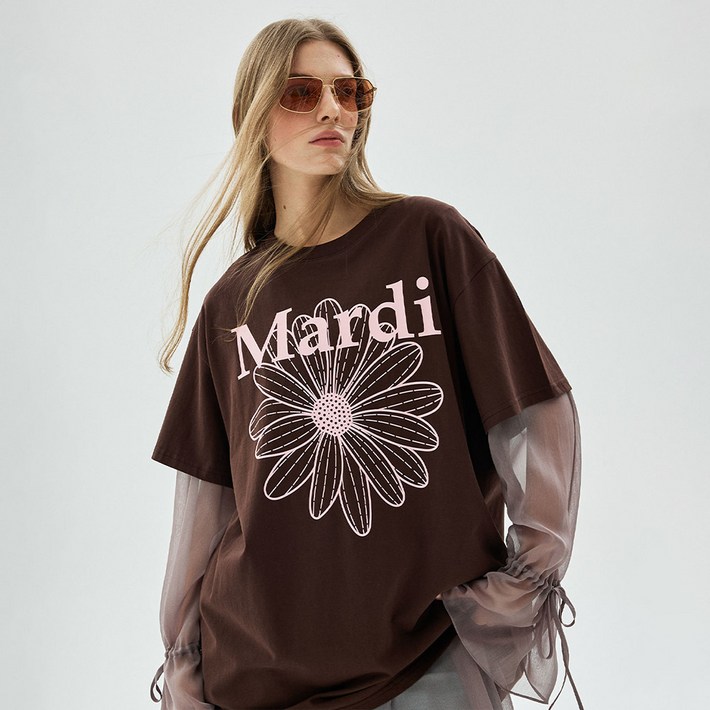 마르디메크르디 남녀공용 플라워 면 티셔츠