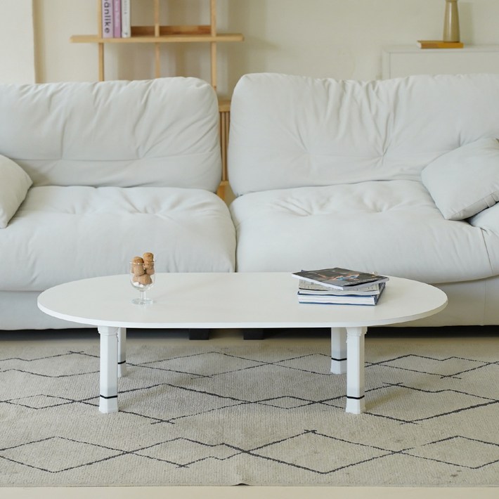 슈에뜨메종 키높이 조절 타원형 접이식 테이블, 밀크화이트