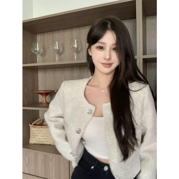 여성 키작녀 트위드자켓 재킷 브이넥 자켓 슬로우리스트