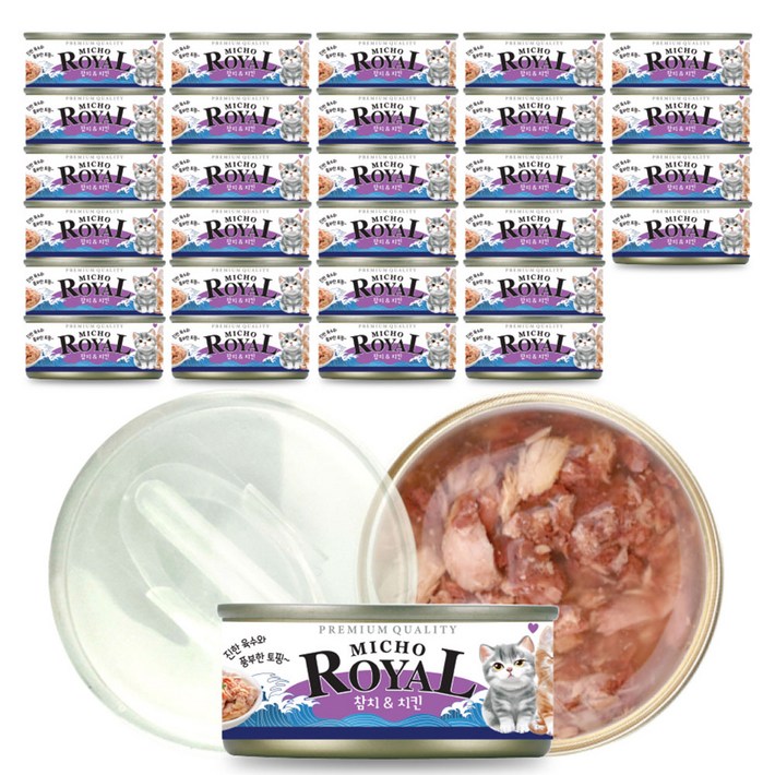 프리미엄 로얄 미쵸 캔 6종 85g x 30개입 고양이 캔 간식, 85g, 30개, 프리미엄 로얄 미쵸 참치치킨
