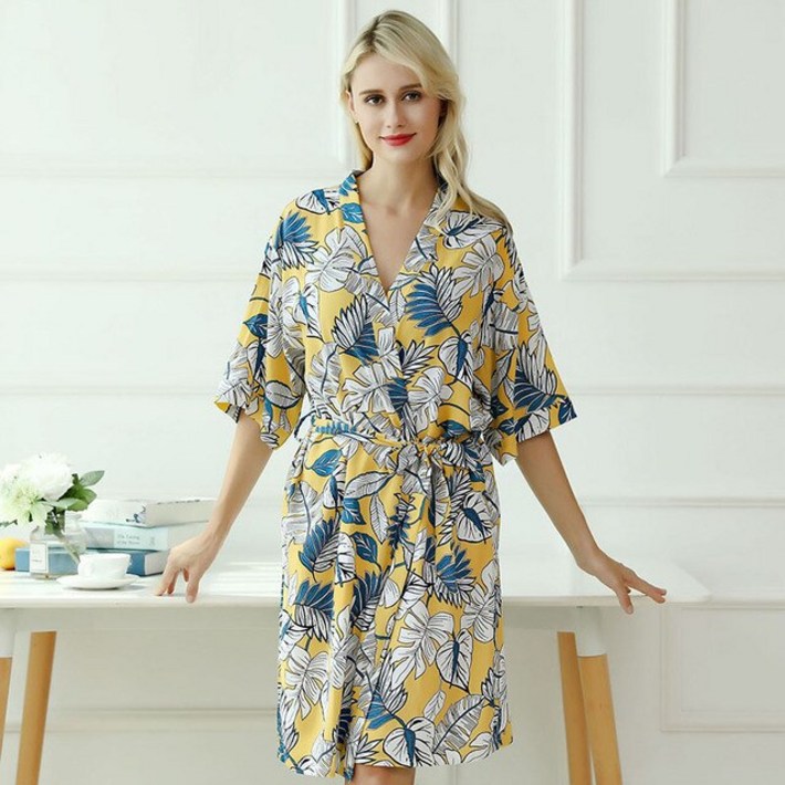 골프장샤워가운 여성골프가운 호텔샤워목욕가운Sanderala 여름 목화 공장 인쇄 로브 V Belted Sleepwear 골프장샤워가운 여성골프가운 호텔샤워목욕가운Sanderala 여름 목화 공장 인쇄 로브 V Belted Sleepwear