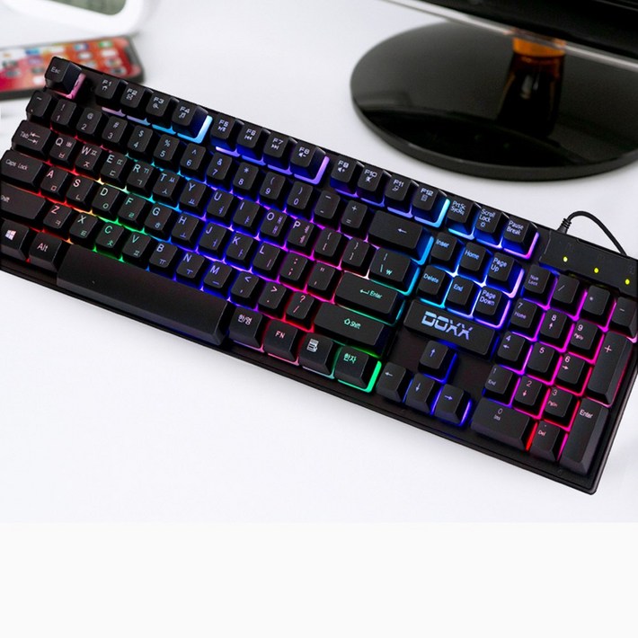 DOXX LED USB 레인보우 게이밍 멤브레인 키보드 DK1001, DKK1001, 블랙, 일반형