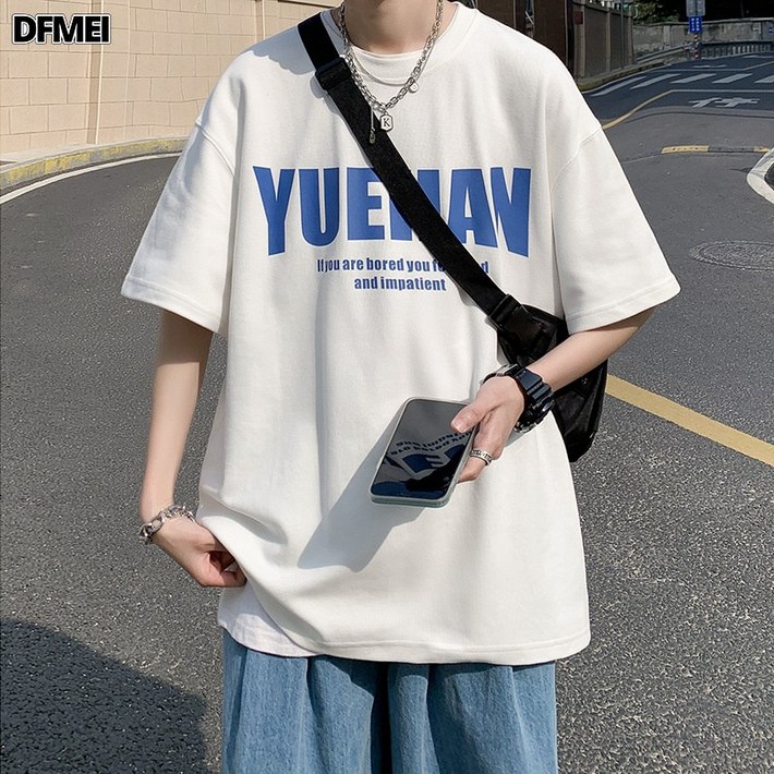 DFMEI 남자 반팔 루즈핏 프린트 티셔츠