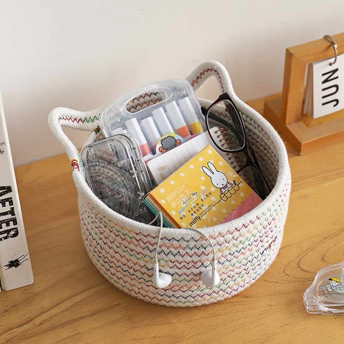 화현 지이 데스크 패브릭 수납 바구니 책상 소품 정리 코튼 수납함
