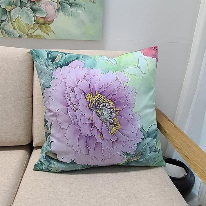 아트다래 보태니컬 꽃무늬 쿠션커버 동양화 목단꽃 그림쿠션커버
