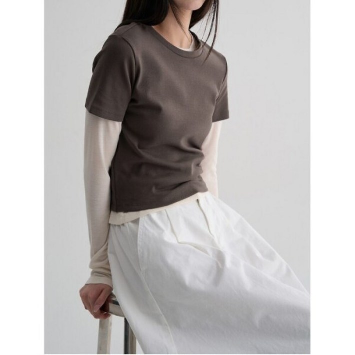 에잇세컨즈. 에잇세컨즈 크롭 반소매 티셔츠 브라운 356242CM2D