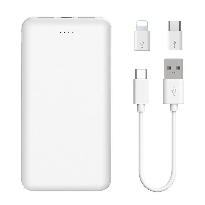 DZEROQ 디제로큐 슬림핏 듀얼 보조배터리 10000mAh 5핀케이블 C타입젠더 8핀젠더 세트, 화이트 DZEROQ 디제로큐 슬림핏 듀얼 보조배터리 10000mAh 5핀케이블 C타입젠더 8핀젠더 세트, 화이트