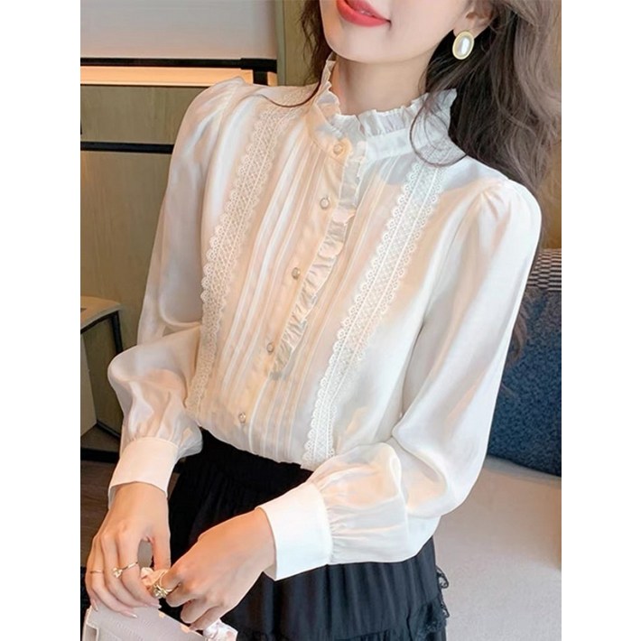 해피유통 여성 봄가을 고급감 긴팔 프릴 블라우스 출근룩 셔츠 why