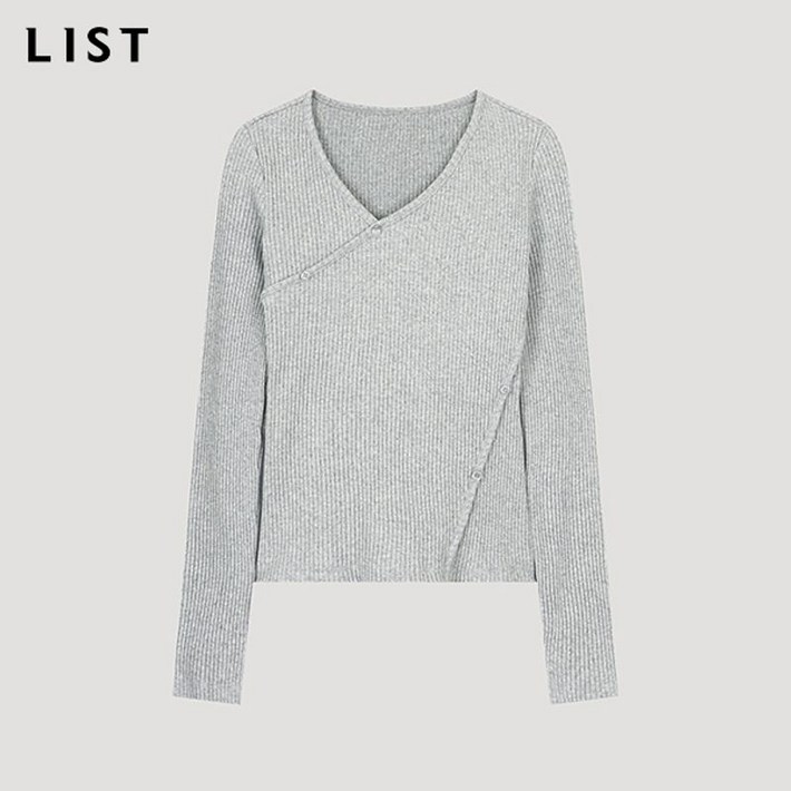 리스트 골지 버튼 장식 티셔츠 TSJTSO72010 MG