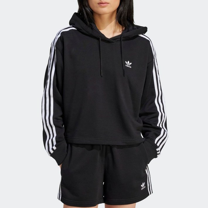 아디다스 ADIDAS 오리지널스 우먼스 아디컬러 3S 쇼트 후디 여성후드티 여자후드티 쭈리후드티 삼선후드티 삼선후드 크롭후드티 크롭후디 IU2424IY4678