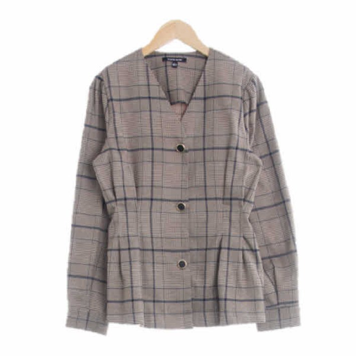 0135 플라스틱아일랜드 브라운 하운드체크 노카라핀턱재킷 [S]