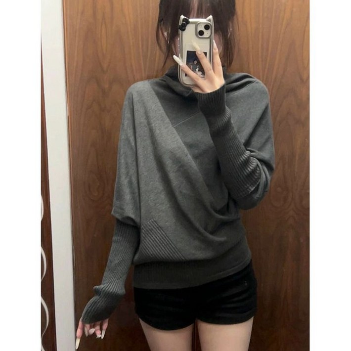 녕동 여성 가오리핏 니트 긴팔티셔츠 루즈핏 풀오버 니트 톱 데일리룩