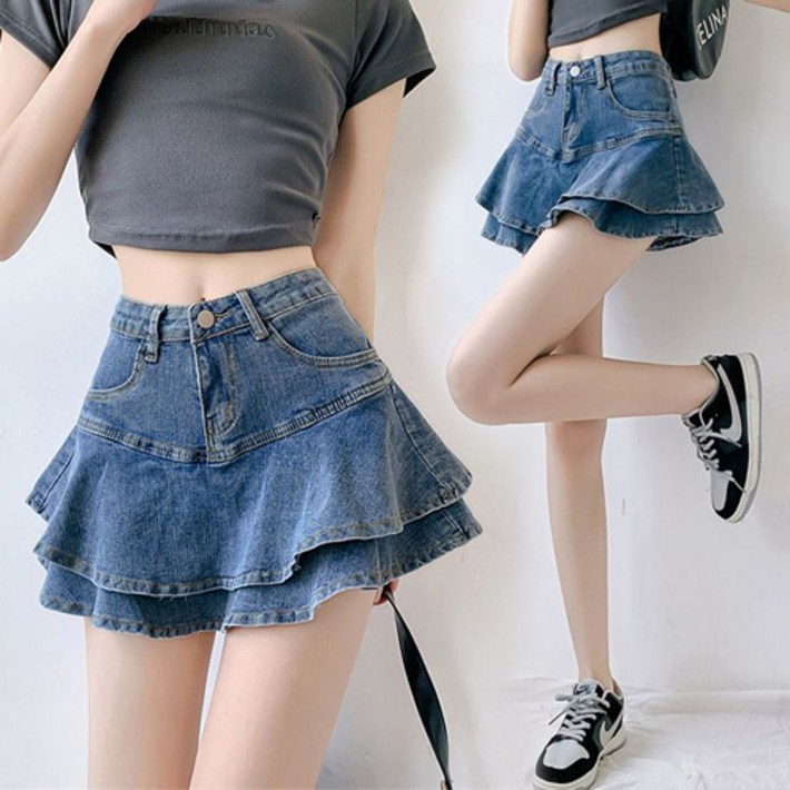 루비루 RB3089 더블 캉캉 숏 데님 청 스커트 팬츠 루비루 RB3089 더블 캉캉 숏 데님 청 스커트 팬츠
