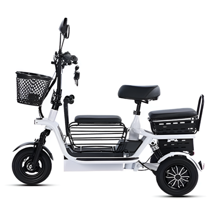 산타고 3인용 세발 전기 자전거 전동 스쿠터 삼륜 오토바이 노인 성인, 화이트, 경량스틸