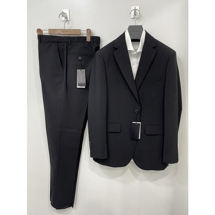 트루젠 남자 스트레치 신축성 허리 히든밴딩 캐주얼 여름 셋업 기본 솔리드 블랙 정장 세트JK 2018985