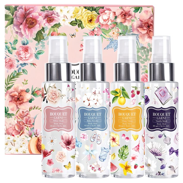 부케가르니 바디미스트 기프트 세트 화이트머스크베이비파우더일랑일랑바닐라머스크