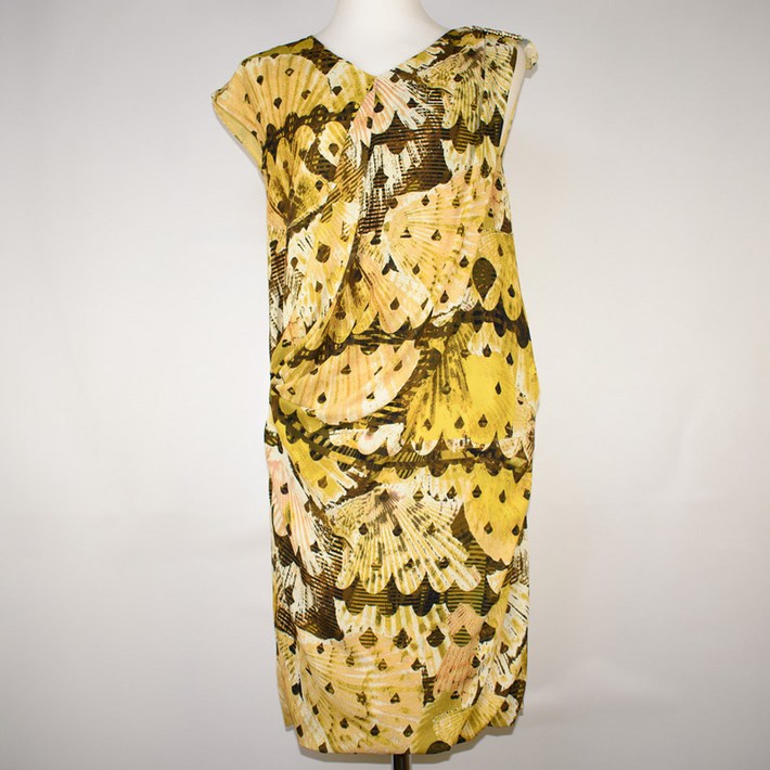 VALENCIA 옐로우 폴리 패턴 민소매 쉬폰 원피스 55 여성 WOP1836 빈티지테크