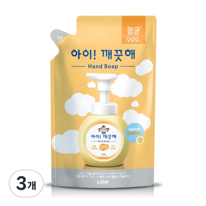 아이깨끗해 폼 핸드솝 순 파우더향 리필, 450ml, 3개 아이깨끗해 폼 핸드솝 순 파우더향 리필, 450ml, 3개