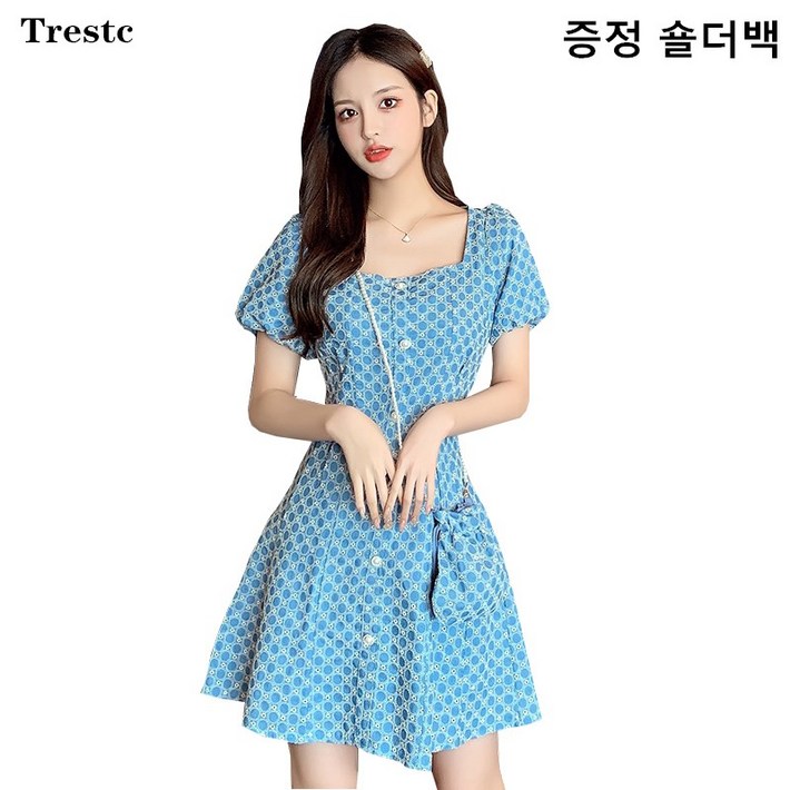 Trestc 여름 스퀘어넥 반팔 미니 원피스숄더백