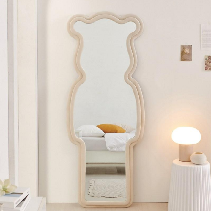 곰돌이 인테리어 현관 와이드 스탠드거울 비정형 전신거울, 01.곰돌이 전신거울 아이보리