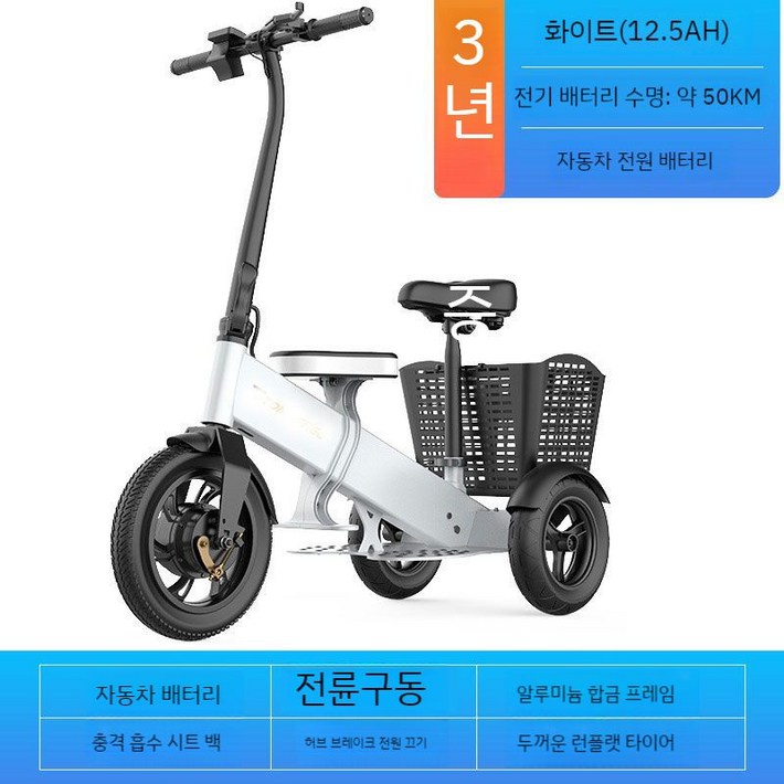 세발 전기 자전거 아이동반 2인승 드라이브 접이식 가정용, 아이보리250W거리50km 세발 전기 자전거 아이동반 2인승 드라이브 접이식 가정용, 아이보리250W거리50km