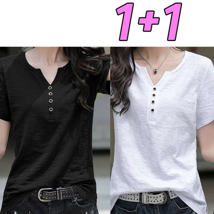 차쿠 11 여성 빅사이즈 브이넥 반팔티 브이넥 반팔 티셔츠